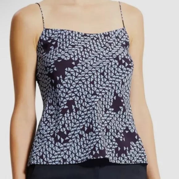 Theory Tops - Theory Women's New NWT Blue Tile Print Silk Square-Neck Tank Top Size S